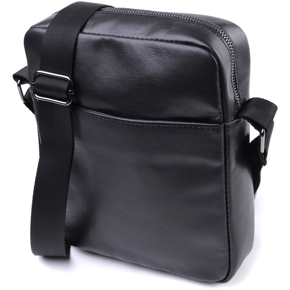 Чоловіча сумка через плече SHVIGEL Bag 22849 з натуральної глянсової шкіри Чорний (53679)