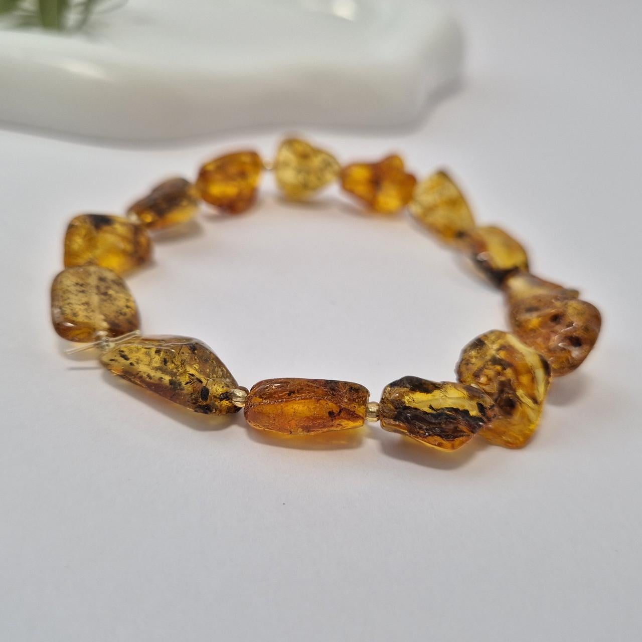 Браслет из натурального Янтаря лечебный необработанный 19-20 см Коричневый (бр19/кр)