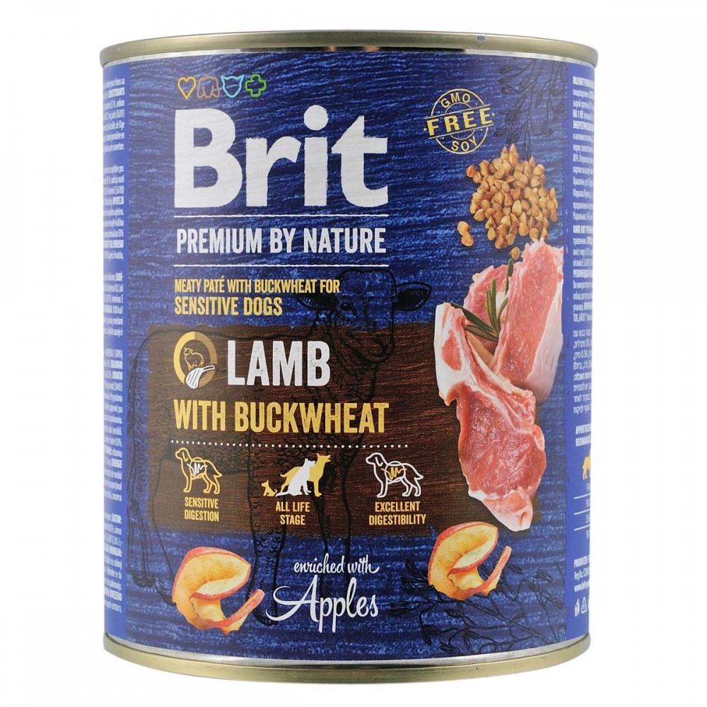 Корм влажный Brit Premium by Nature k консервы для собак с ягненком и гречкой 800 г (8595602561858)