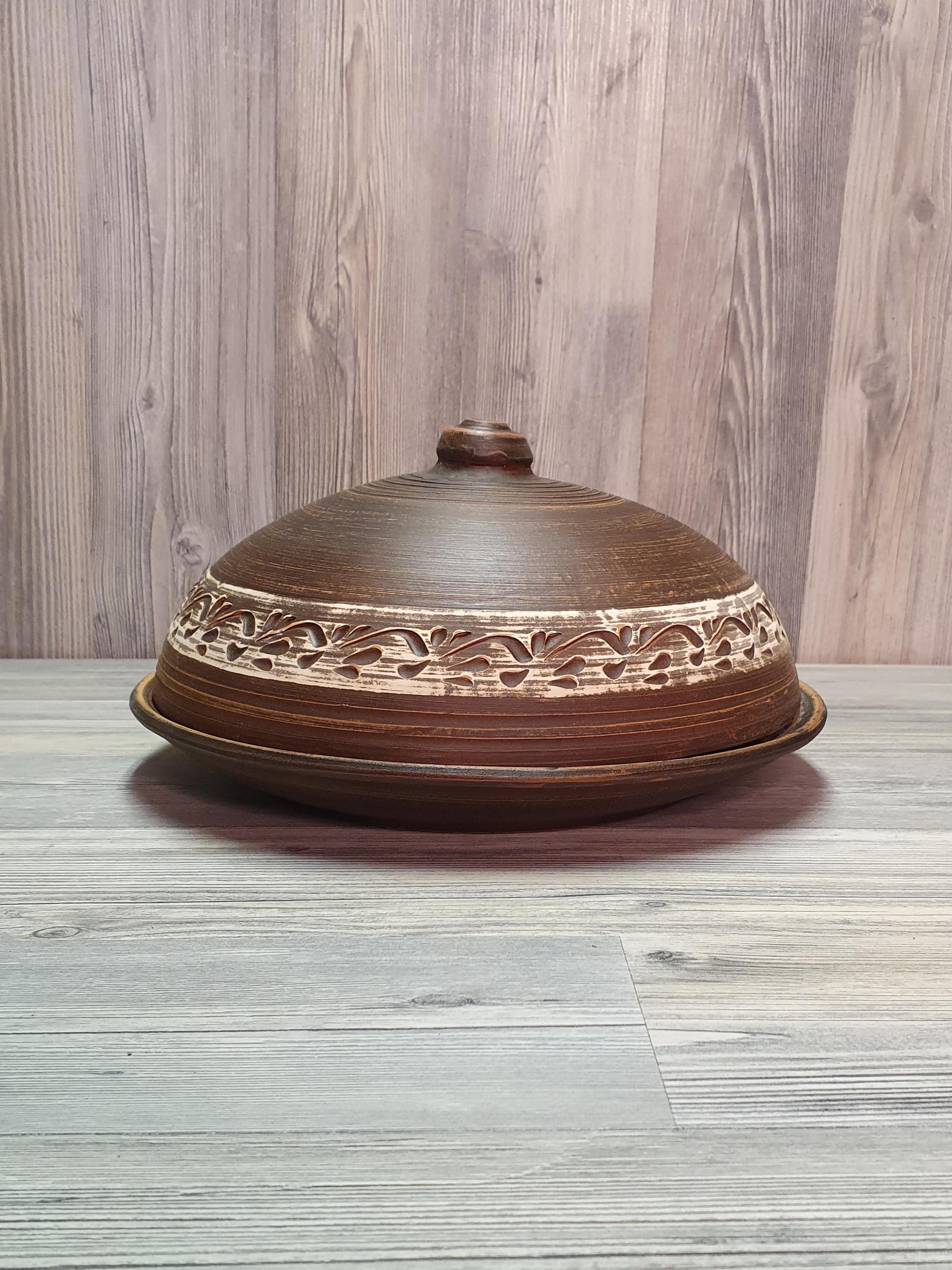 Блюдо с крышкой для блинов глиняное (5245) - фото 3 Блюдо с крышкой для блинов глиняное (5245) - фото 3