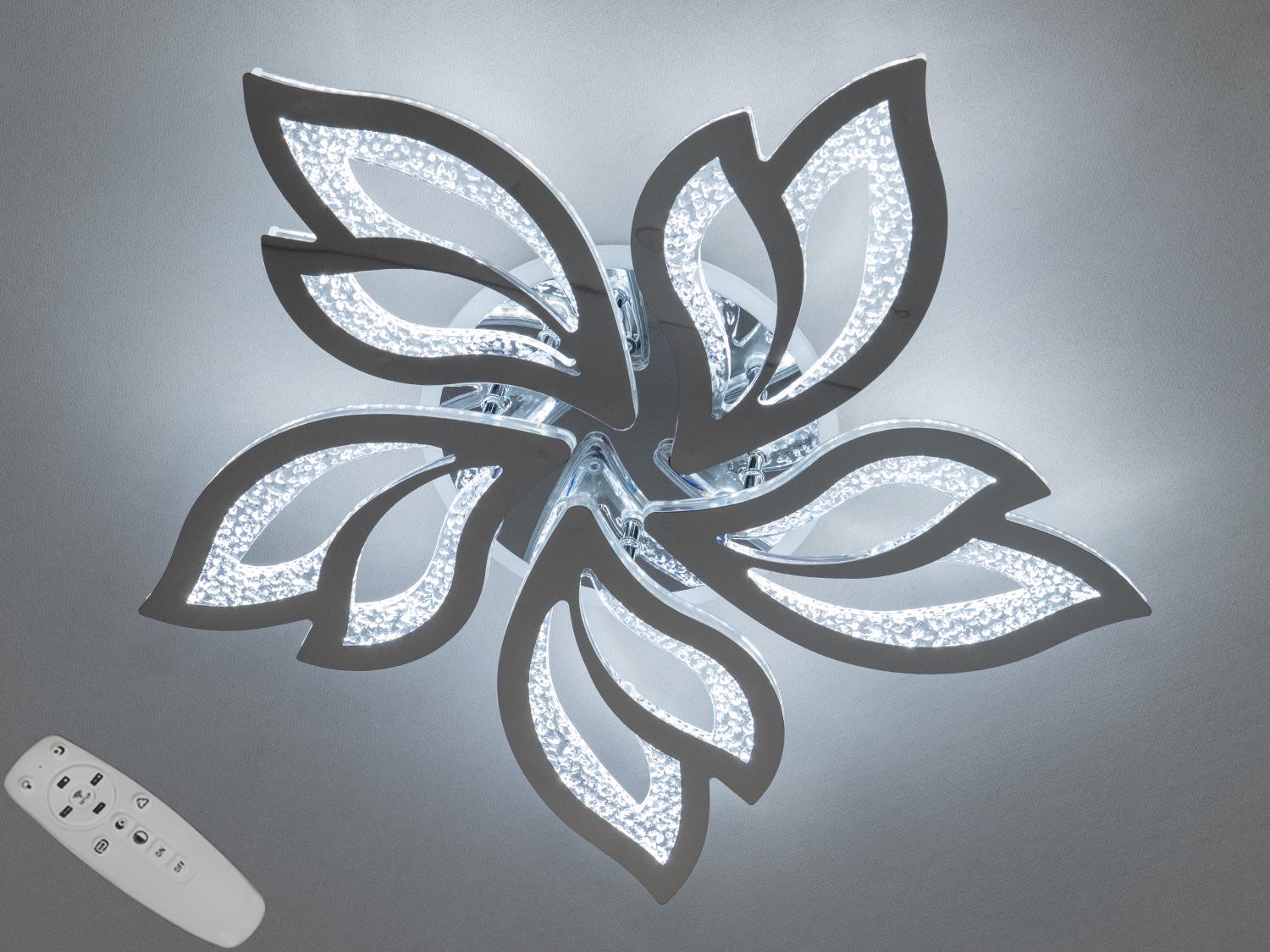 Люстра стельова LED підсвічування/димер/пульт 80W Хром (2455/5HR 3col dim)