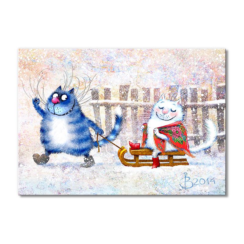 Модульная картина Прогулка на санках 1 модуль 60x90 см