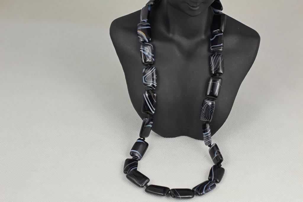 Бусы Агат Черный прямоугольник 53 см Серебристый (29514137)