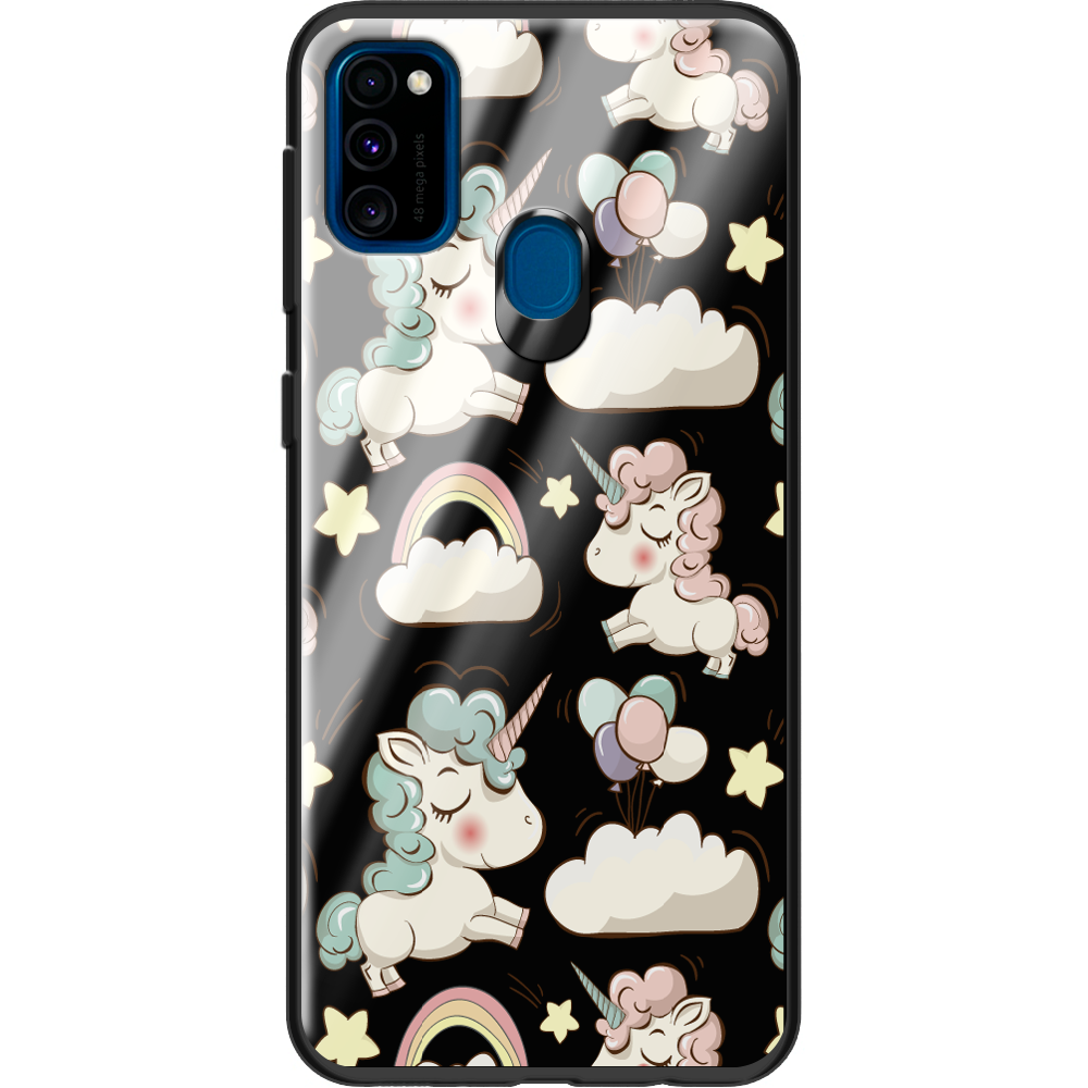 Чехол с рисунком Boxface Samsung M307 Galaxy M30s Unicorns Черный силикон со стеклом (38209-cc2-38348)