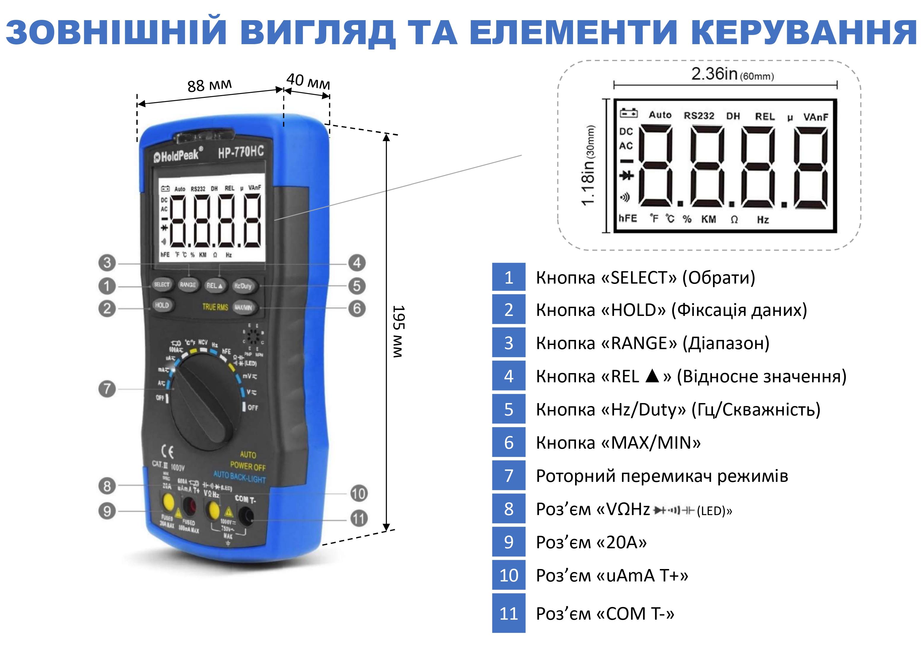 Мультиметр цифровий HoldPeak HP-770HC TrueRMS 6000 відліків 1000 В 20А AC/DC 60МОм 100 мФ 1000°C 10МГц NCV - фото 9 Мультиметр цифровий HoldPeak HP-770HC TrueRMS 6000 відліків 1000 В 20А AC/DC 60МОм 100 мФ 1000°C 10МГц NCV - фото 9