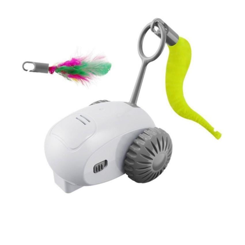 Игрушка-машинка подвижная для кошек с перьями аккумуляторная зарядка от USB Grey Игрушка-машинка подвижная для кошек с перьями аккумуляторная зарядка от USB Grey