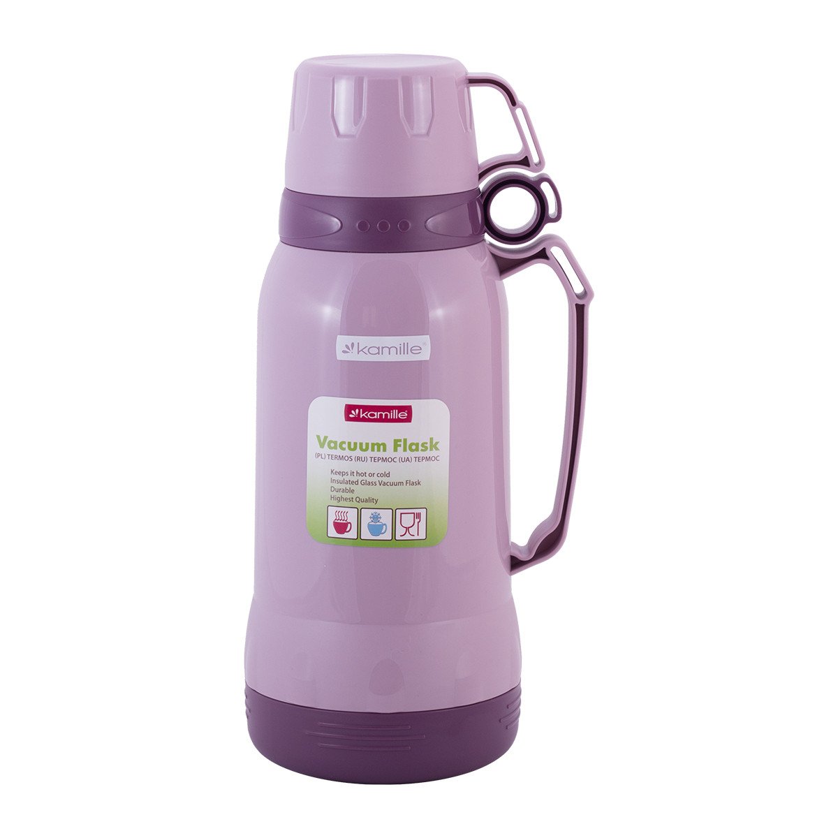 Термос Kamille 1800 мл пластиковый со стеклянной колбой Розовый KM-2024RZ