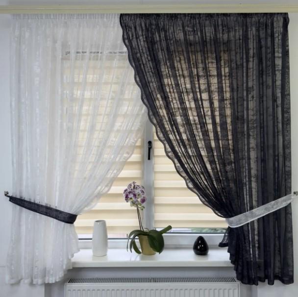Комплект штор на кухню жаккард 500х180 см Белый/Графитовый (461)