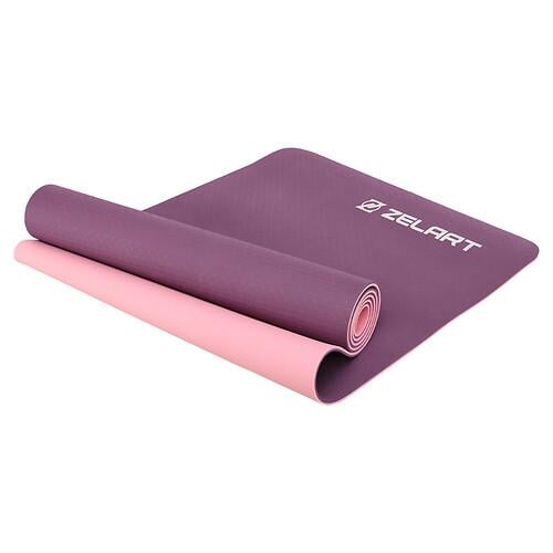 Килимок для йоги та фітнесу Record FI-7675 TPE двошаровий 183х61х0,6 см Фіолетово-рожевий (31492935)