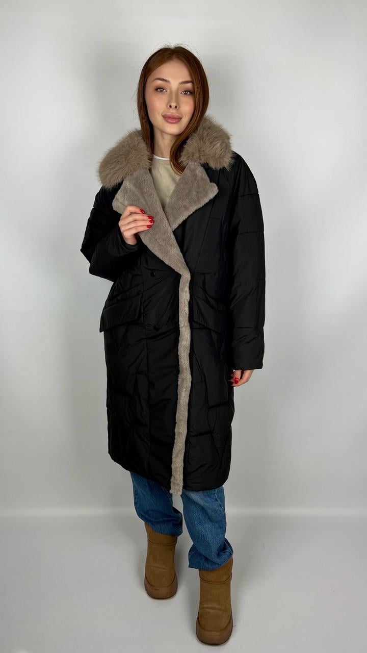 Куртка-пальто жіноча зимова р. 42 Чорний (#9033-01) - фото 2 Куртка-пальто жіноча зимова р. 42 Чорний (#9033-01) - фото 2