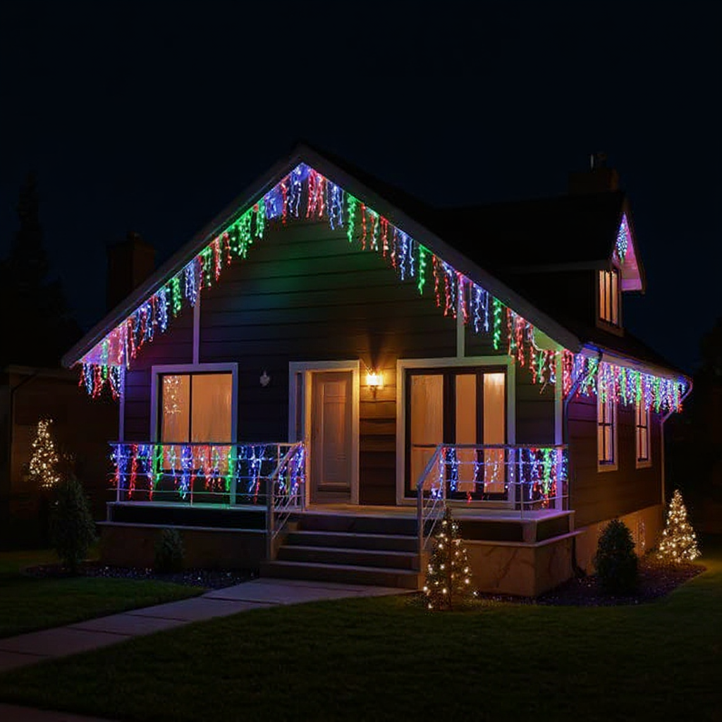 Гірлянда мережна Бахрома вулична 36 м 600 LED діодів від мережі чорна нитка Різнокольоровий (36МBML) - фото 7