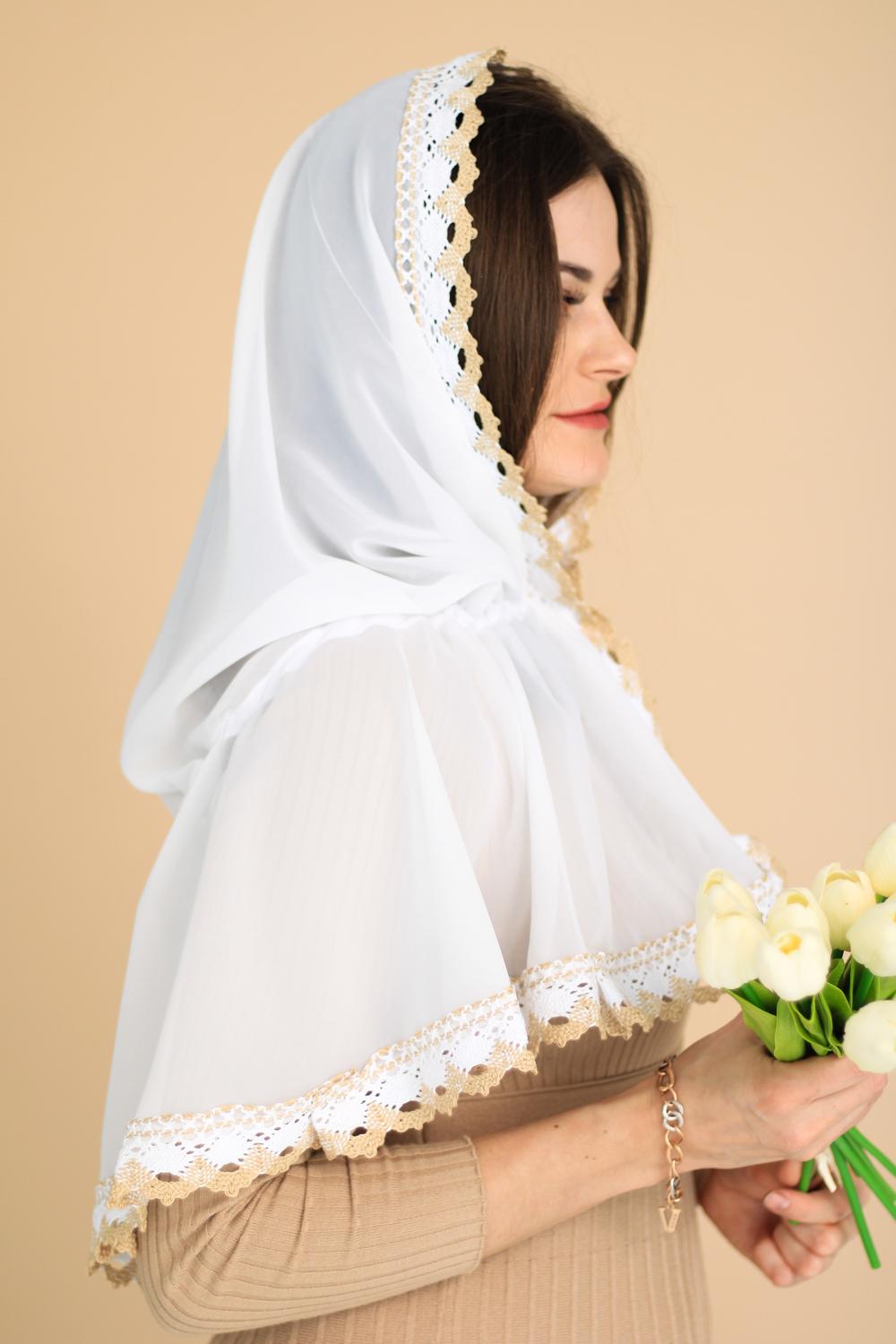 Палантин для храму на голову Білий (п022) - фото 9 Палантин для храму на голову Білий (п022) - фото 9