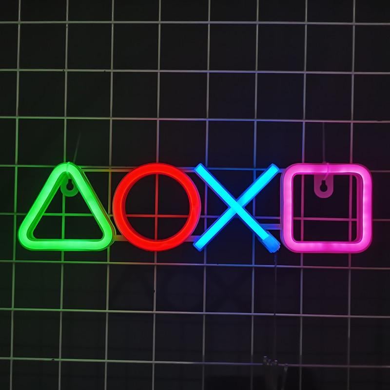 Неоновый настенный светильник PlayStation на батарейках/USB 35x9 см