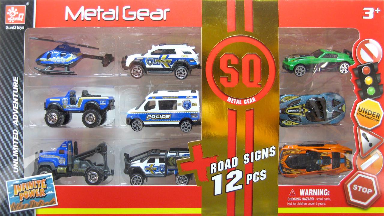 Полицейские машины металлические с дорожными знаками набор (80539-13)