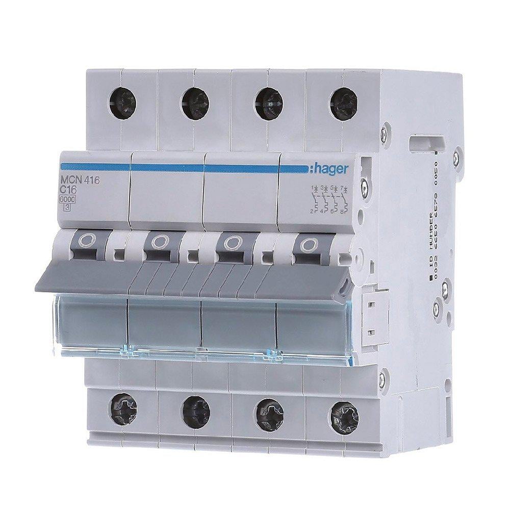 Автоматичний вимикач Hager 4P 16A C 6 kA MCN416 4M