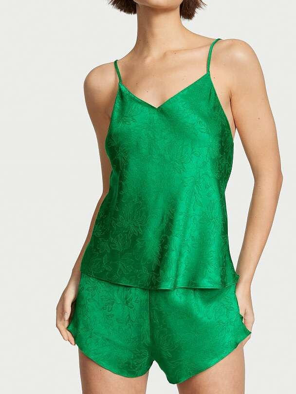 Піжама жіноча Victoria's Secret Satin Jacquard Cami & Shorts Set сатинова M Зелений (17552713)