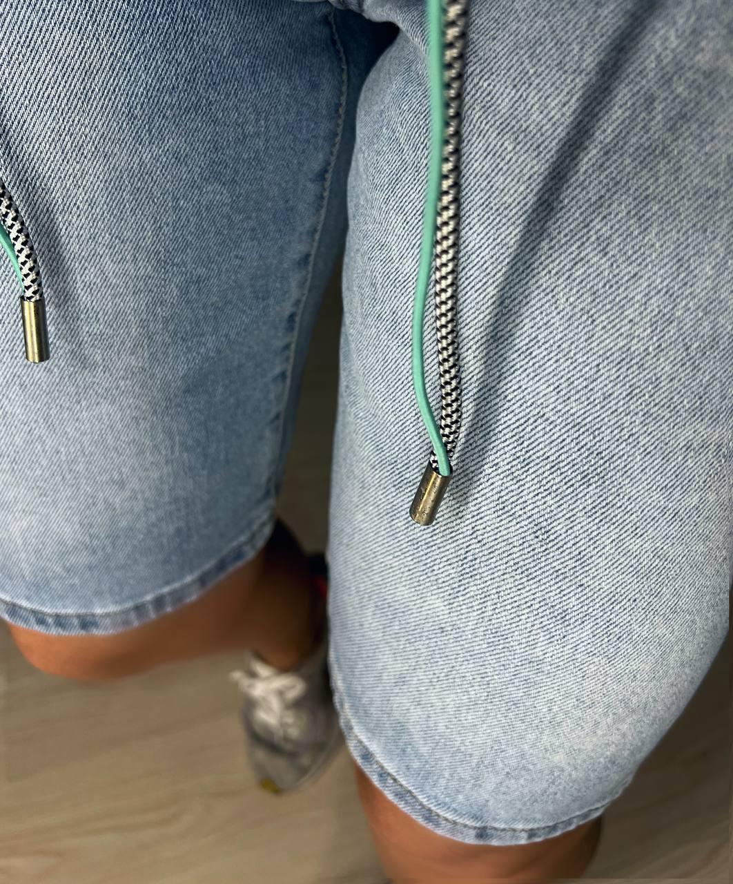 Шорти жіночі джинсові LDM 0223 бермуди з поясом-шнурком р. 32 Блакитний (26881522) - фото 6