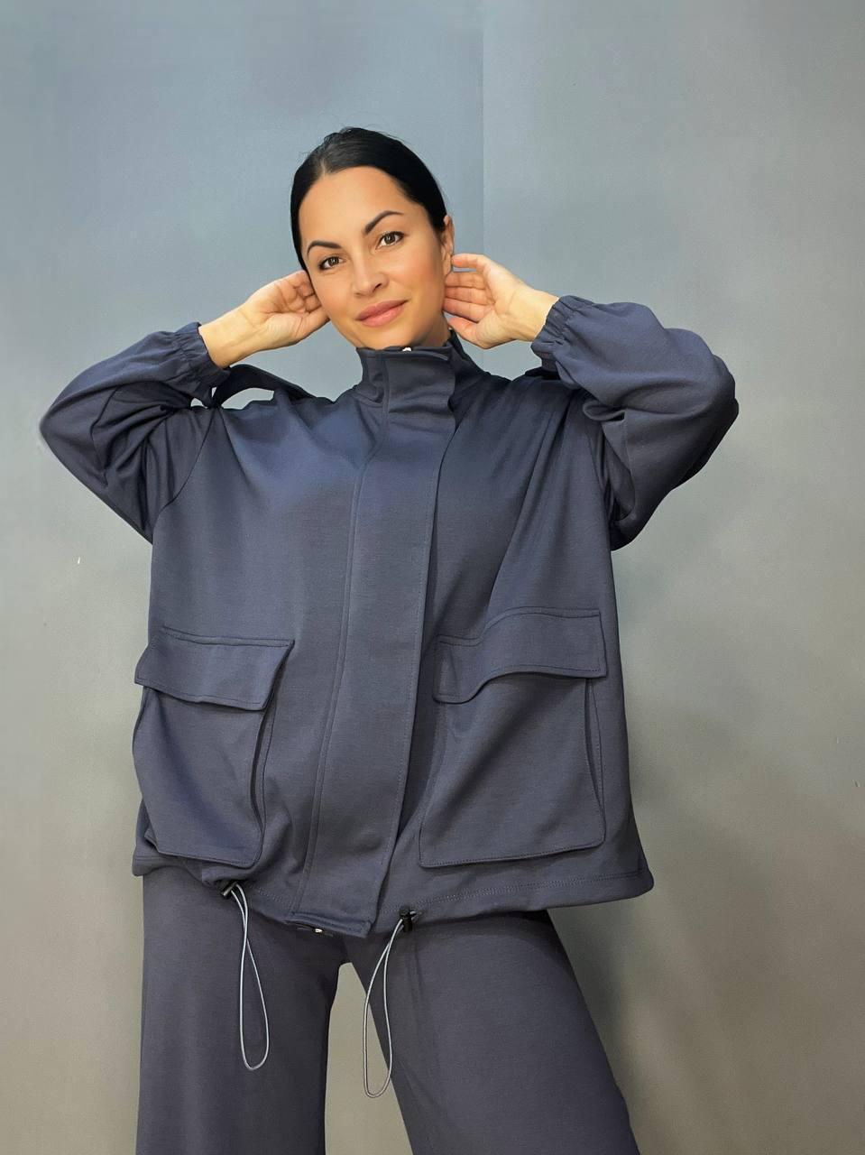 Костюм женский CREP 99231 ткань бифлекс кардиган и брюки палаццо S Графитовый (1463) - фото 2 Костюм женский CREP 99231 ткань бифлекс кардиган и брюки палаццо S Графитовый (1463) - фото 2