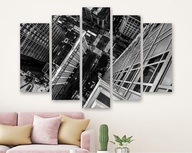 Модульная картина на холсте из пяти частей KIL Art Нью-Йорк в черно-белой гамме 137x85 см (M51_L_261)