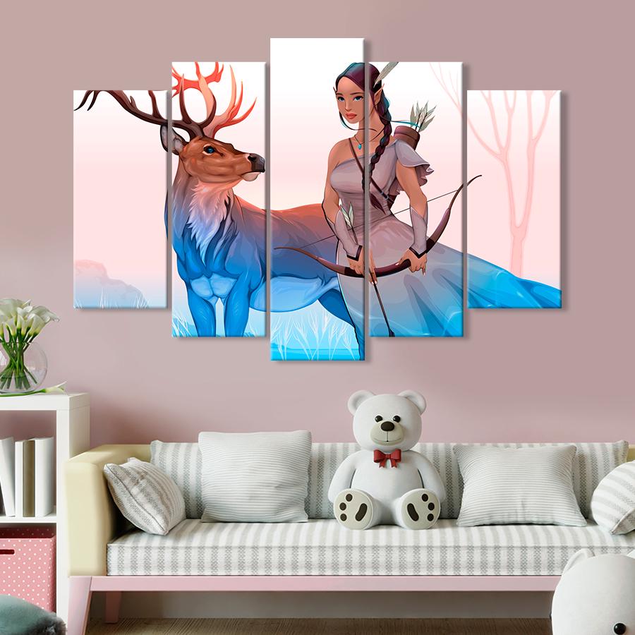 Картина в детскую комнату Лучница и гордый олень 187x119 см (A1446-5)