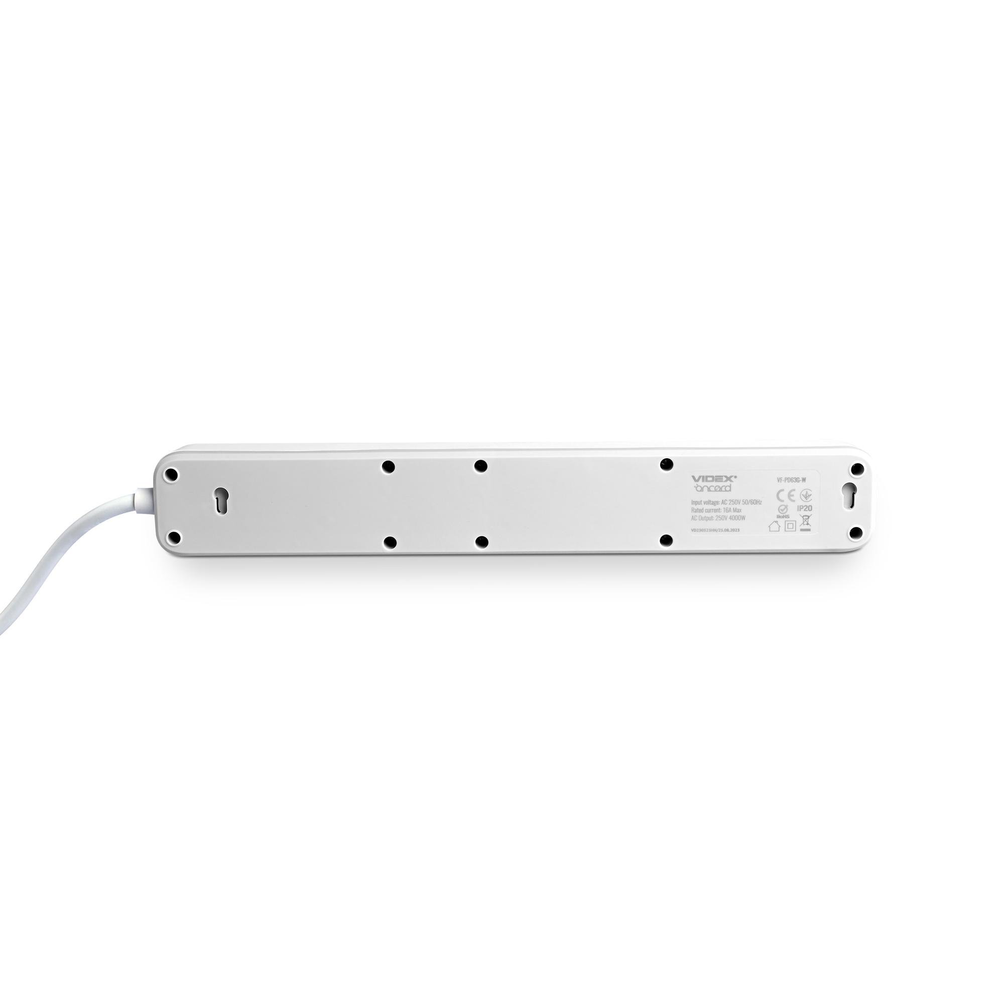 Удлинитель сетевой Videx ONCORD з/з 6п 3 м 3x1,5 мм с кнопкой VF-PD63G-W White (27691) - фото 5