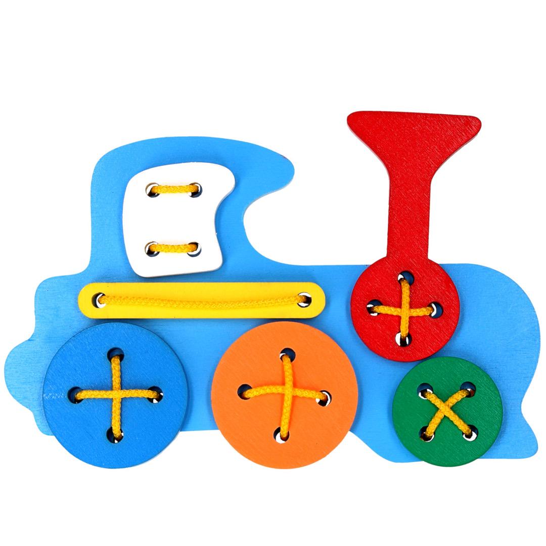 Детская развивающая игрушка Jooki Паровоз шнуровка деревянная (460)