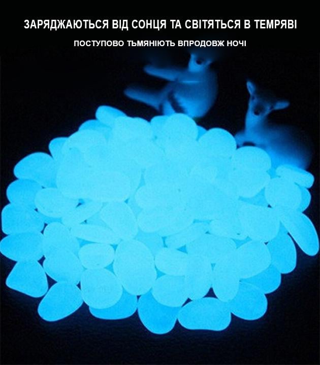 Каміння декоративне люмінесцентне що світиться в темряві штучна галька 100 шт. Блакитний - фото 4