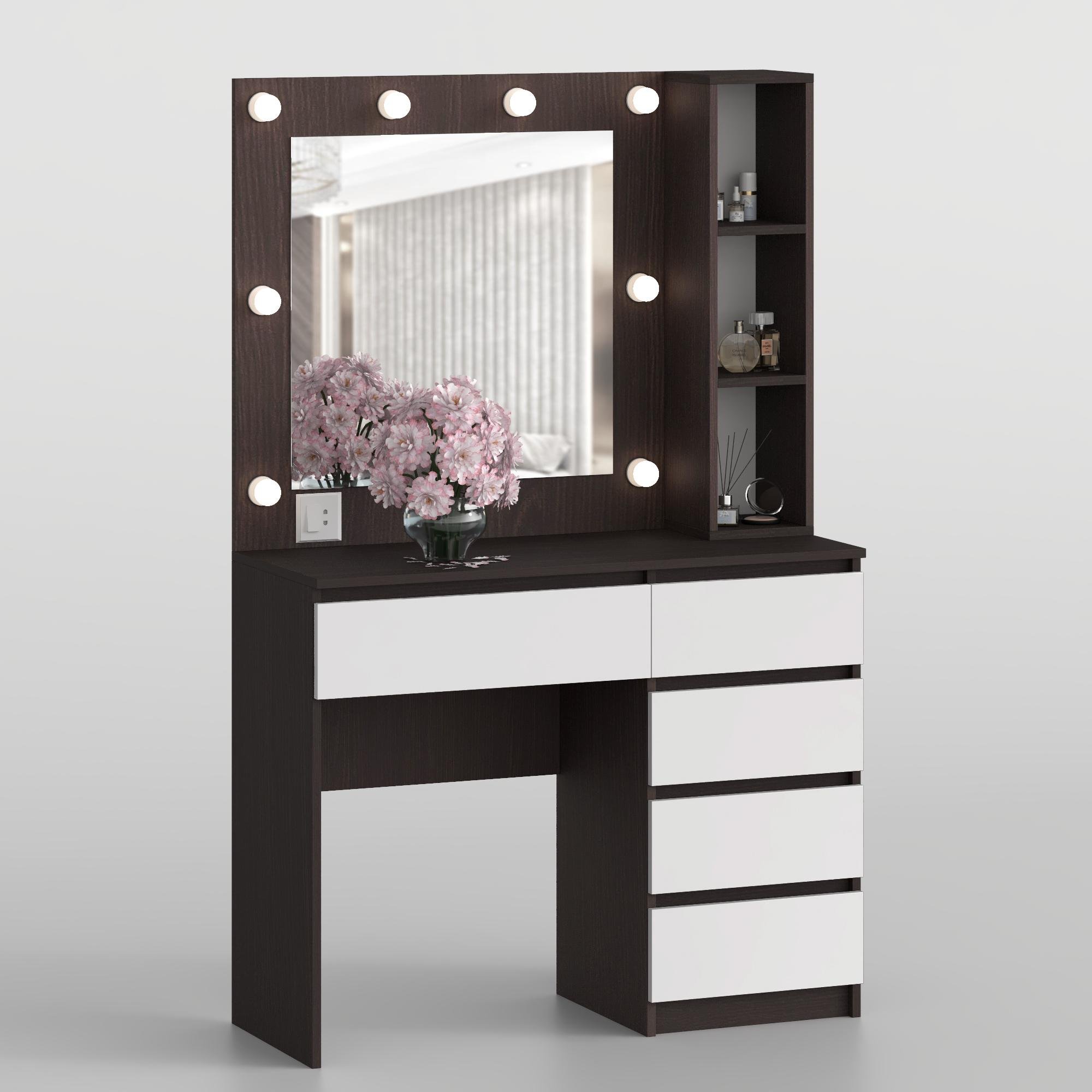 Туалетный столик с квадратным зеркалом 1600х1000х400 мм Венге Магия/Белый - фото 1 Туалетный столик с квадратным зеркалом 1600х1000х400 мм Венге Магия/Белый - фото 1