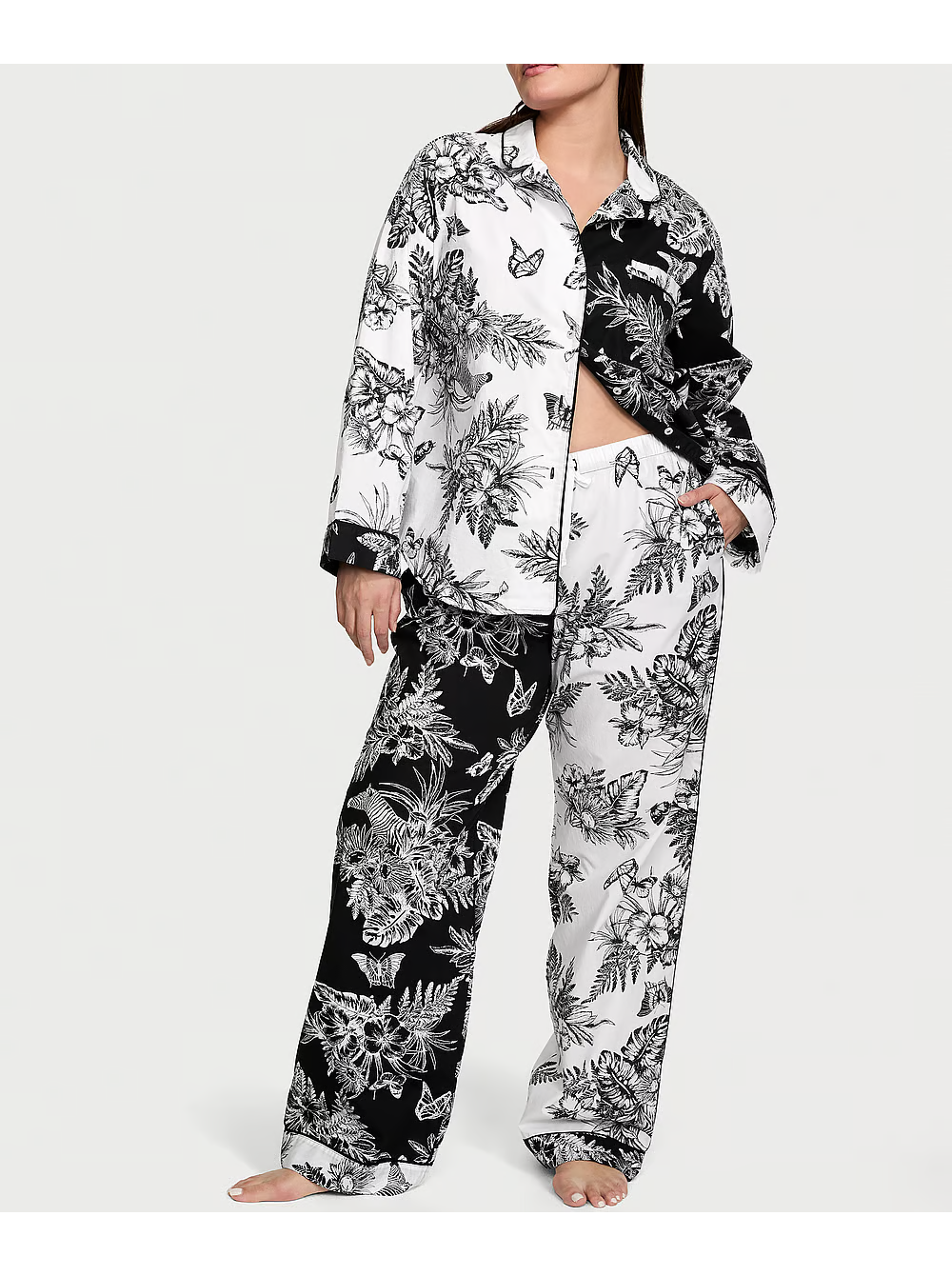 Піжама жіноча Victoria's Secret Cotton Long Pajama Set бавовняна M Чорно-білий (21463250)