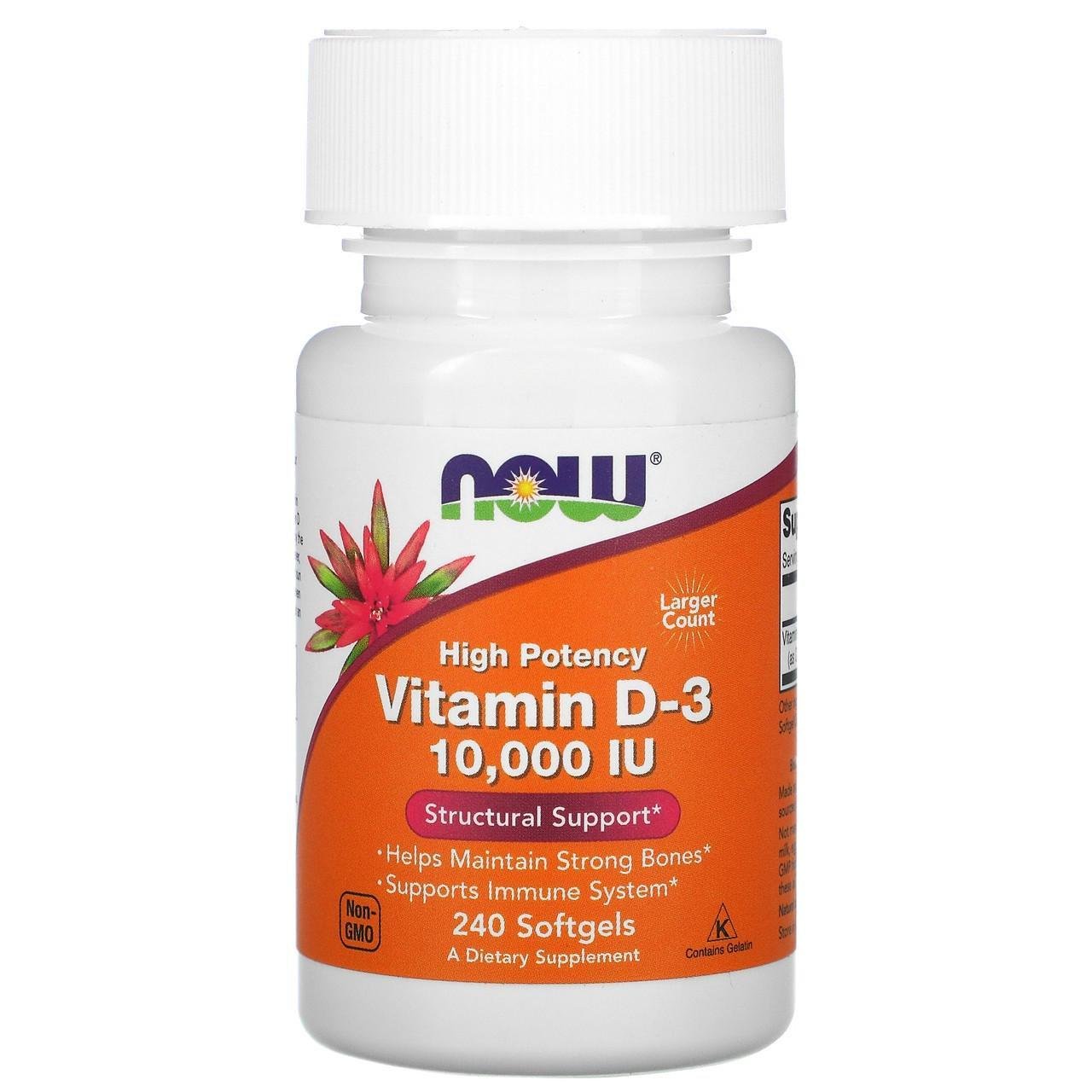 Вітамін Д3 Now Foods Vitamin D3 10000 МО для заповнення гострого дефіциту 240 капс.