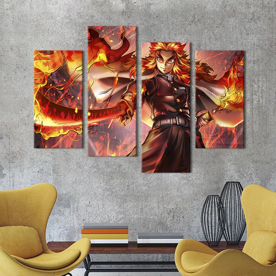 Картина модульна з 4 частин Могутній мисливець на демонів Кеджуро Ренгоку XL 149x106 см (724-42)