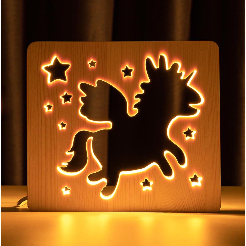 Ночник из дерева ArtEco Light LED Очаровательный единорог с пультом Белый теплый (1020386)