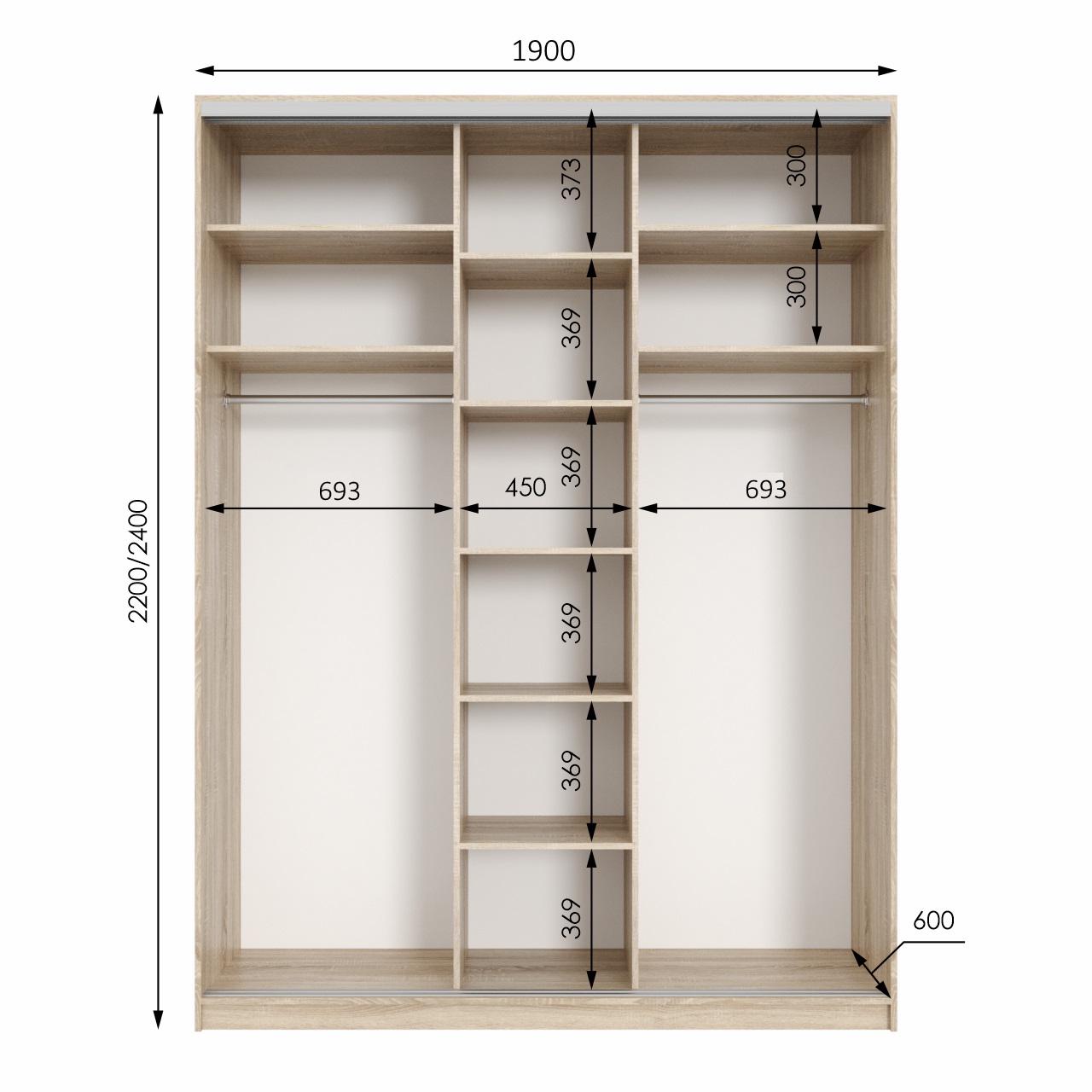 Шкаф-купе Viant Neo_ligth2 ДСП 1900х450x2200 мм Дуб крафт белый - фото 2 Шкаф-купе Viant Neo_ligth2 ДСП 1900х450x2200 мм Дуб крафт белый - фото 2