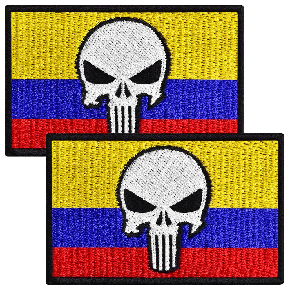 Набор шевронов на липучке Череп Карателя на Флаге Колумбии 5х8 см 2 шт. (26631)