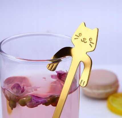 Чайная ложка с держателем на чашку в виде кота Золотистый (13949179) - фото 7