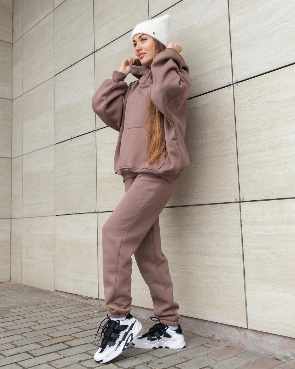 Костюм жіночий на флісі світшот з капюшоном і штани Мокко (2028589421) - фото 3