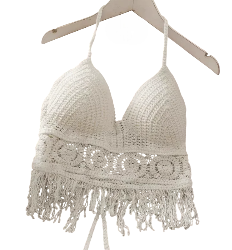 Топ-бюстгальтер вязаный на завязках с бахромой S/M Белый (22-92-1575-Б)
