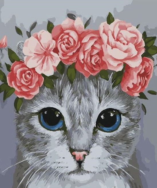 Картина по номерам Brushme Котик в веночке (GX28567) Картина по номерам Brushme Котик в веночке (GX28567)