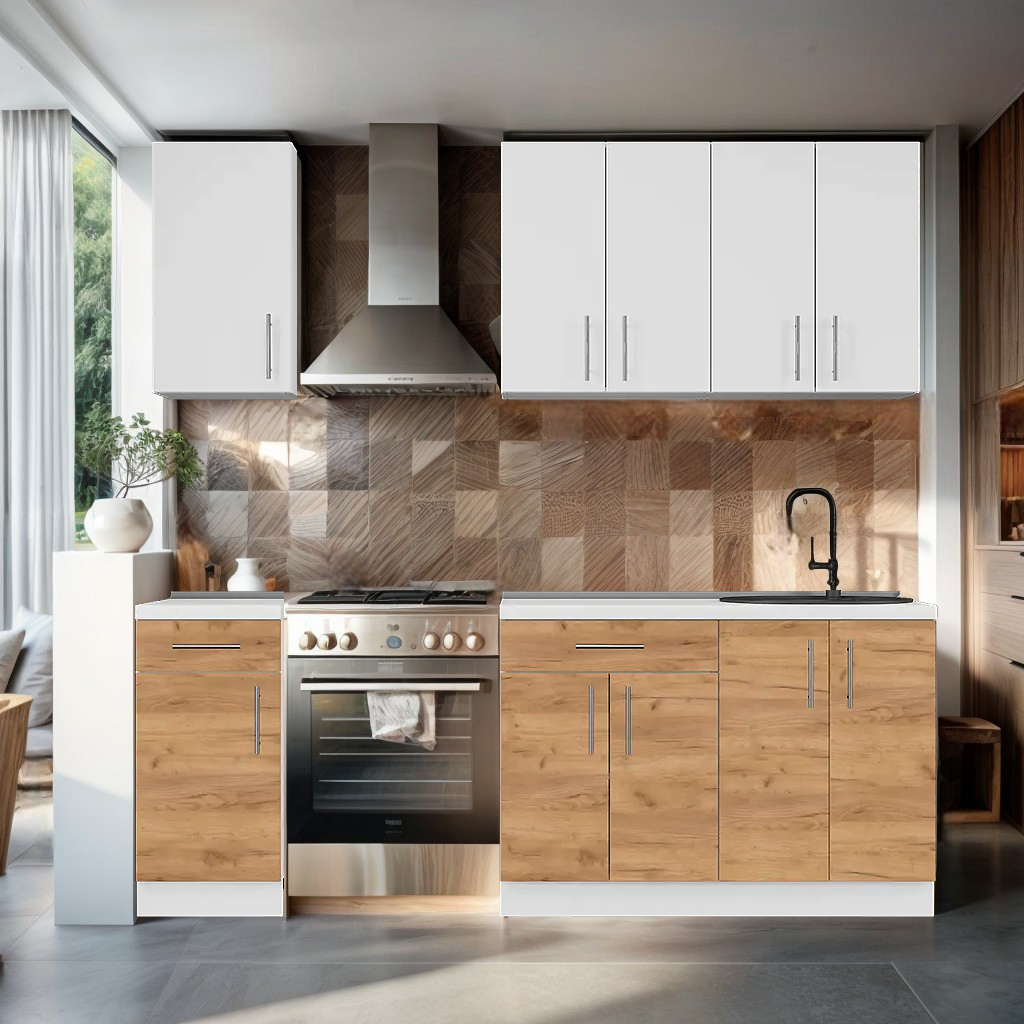 Кухня зі стільницею Tobi Sho Optima-К4 модульна 2,2 м Німфея Альба/Дуб Крафт Золотий корпус Білий