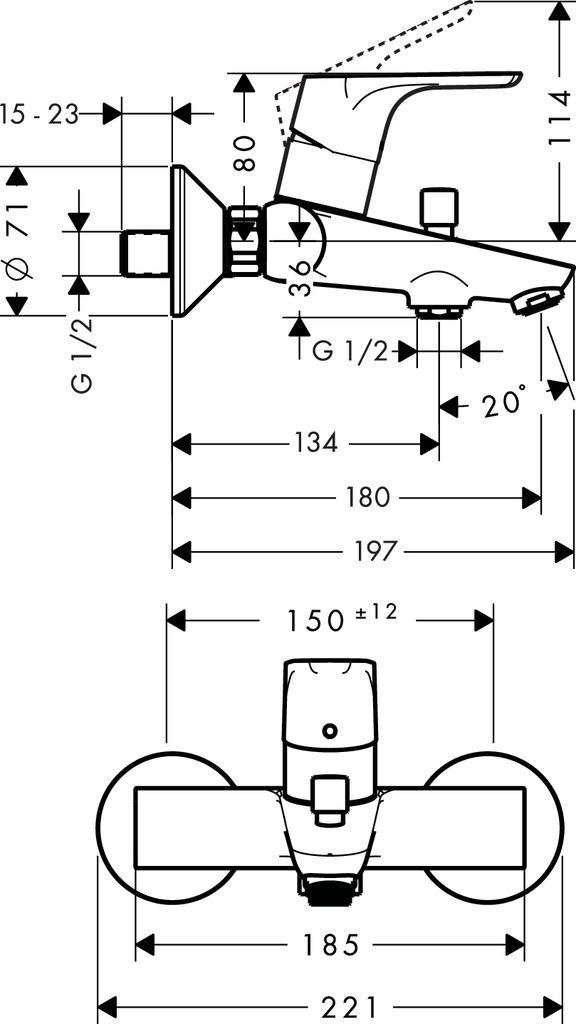 Смеситель для ванны Hansgrohe Focus E2 (31940000) - фото 2