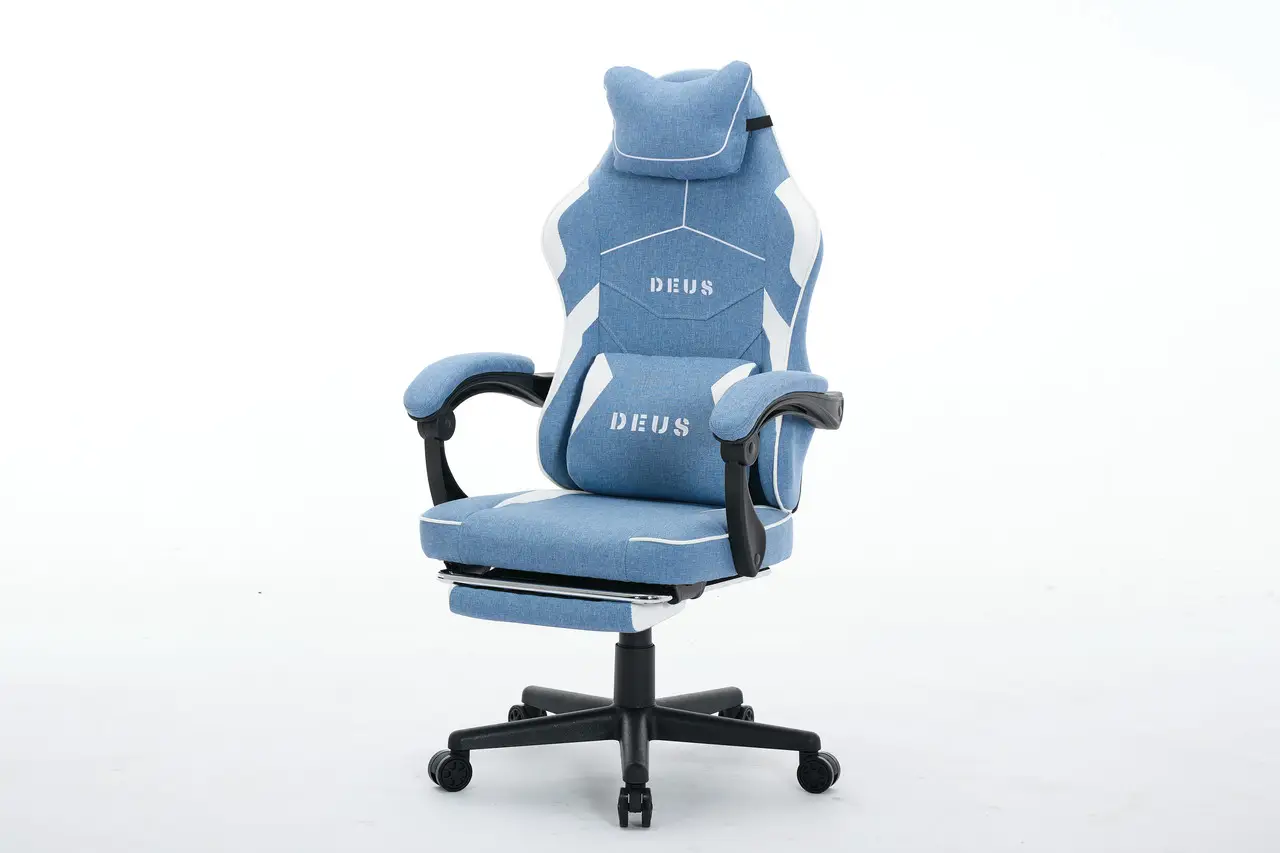 Крісло комп'ютерне Deus ED09 текстиль із підставкою для ніг Блакитний (2981) - фото 3