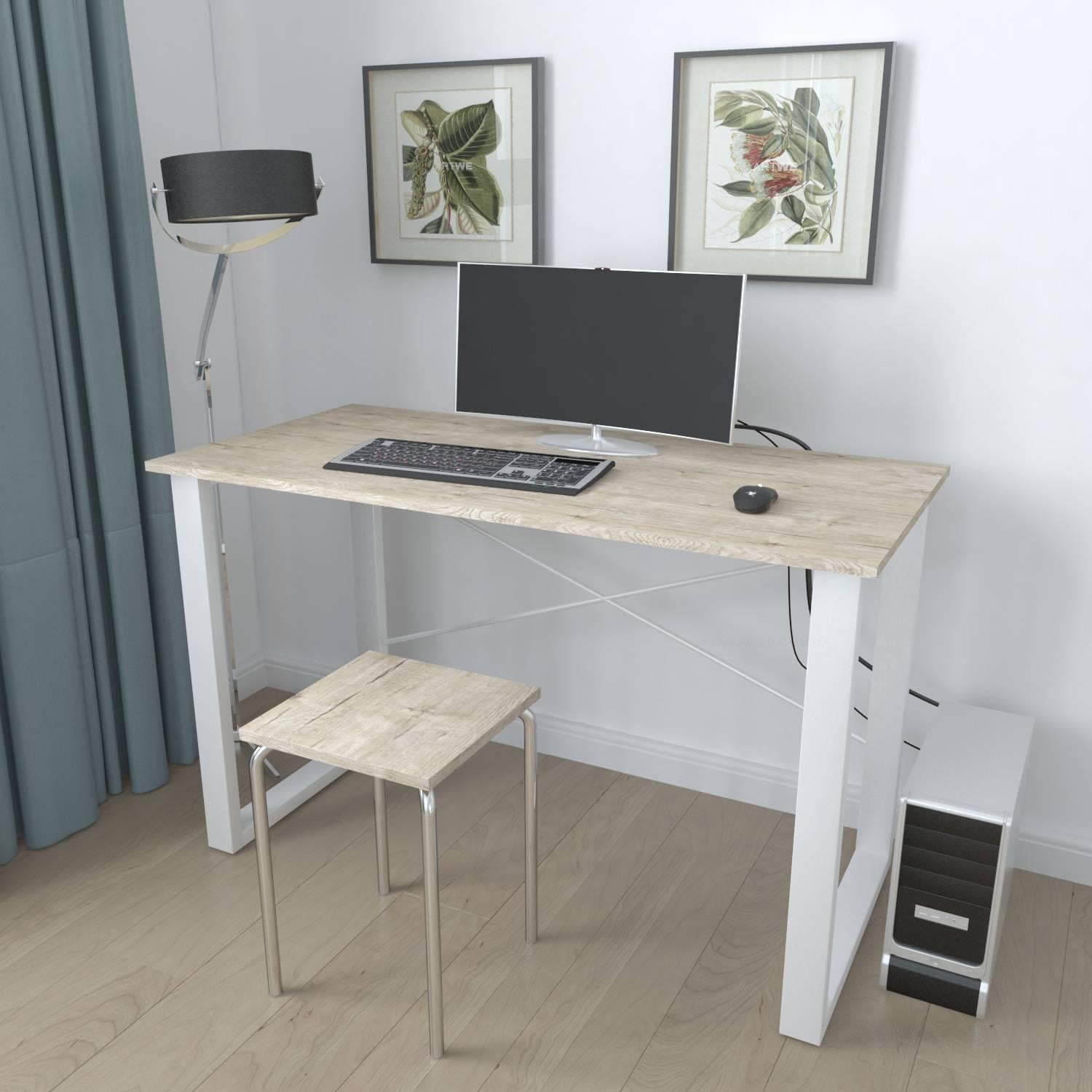 Письменный стол компьютерный Ferrum-decor Драйв 750x1400x600 мм металл Белый/ДСП Дуб Шервуд (DRA058)