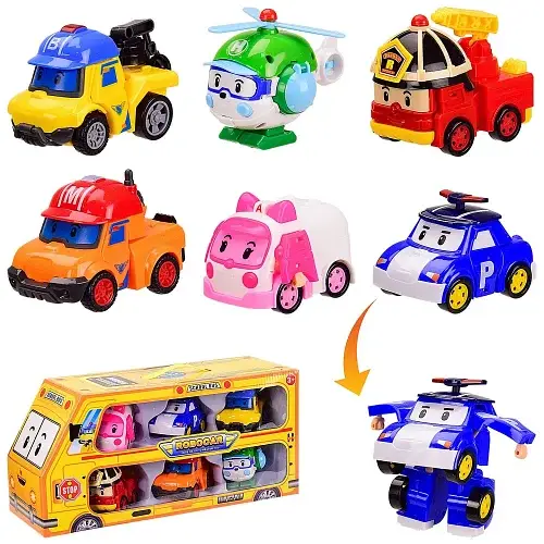 Дитячий Ігровий набір фігурок Robocar Poli 6 героїв в автобусі (868-9) - фото 2