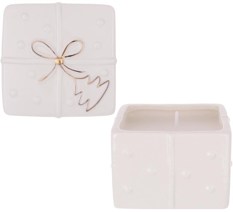 Свічник порцеляновий подарунок із золотим бантом та восковою свічкою 8х8 см
