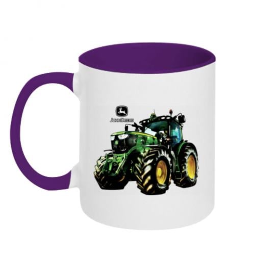 Чашка керамическая двухцветная John Deere Tractor and logo 320 мл Белый с фиолетовым (11236835-41-169142)