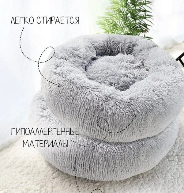 Лежак лежанка для кошек и собак Incor 100 см искусственный мех Серый (100-9) - фото 6