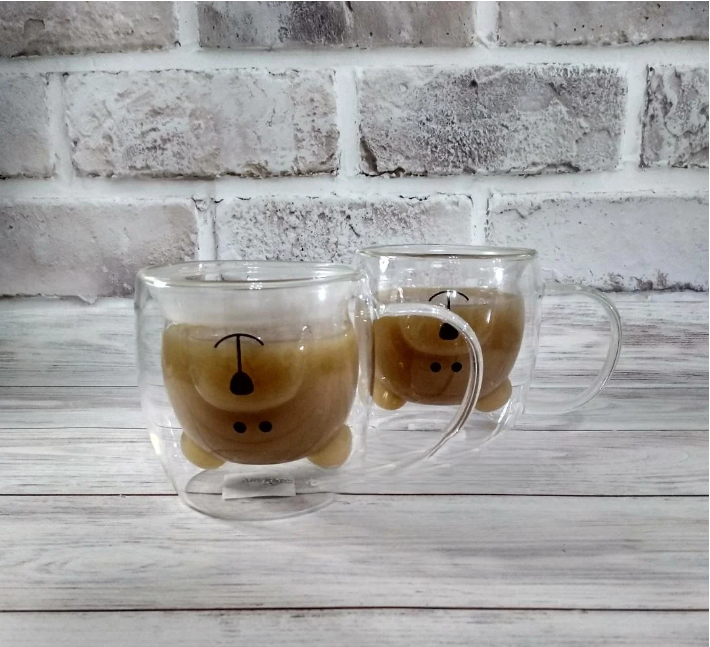 Набор чашек Ardesto Мишка с двойным дном 250 мл 2 шт. (AR2625GHA)