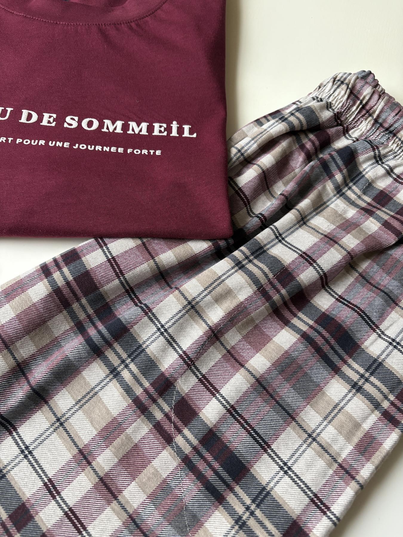 Пижама мужская хлопковая SOMMEIL футболка и брюки в клетку L Бордовый (8102-2) - фото 4 Пижама мужская хлопковая SOMMEIL футболка и брюки в клетку L Бордовый (8102-2) - фото 4