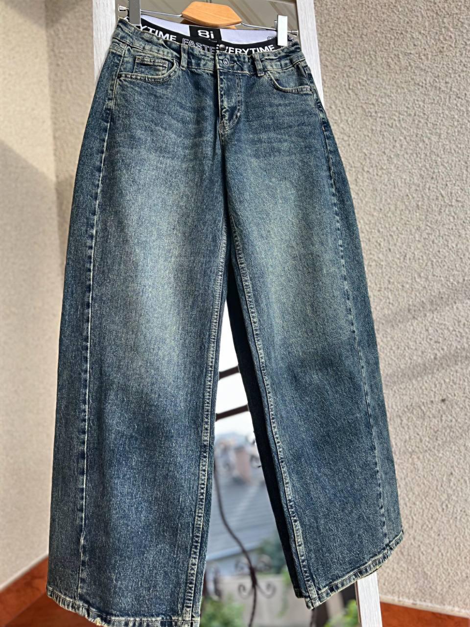 Джинсы женские I8 55526 Palazzo широкие резинка на талии с надписью палаццо косой шов р. 38 Синий с зеленым (2716) - фото 4 Джинсы женские I8 55526 Palazzo широкие резинка на талии с надписью палаццо косой шов р. 38 Синий с зеленым (2716) - фото 4