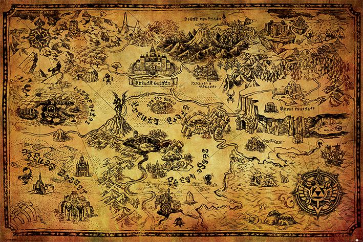 Постер плакат Легенда О Зельде Карта Хайрул/The Legend Of Zelda Hyrule Map 61x91,5 см